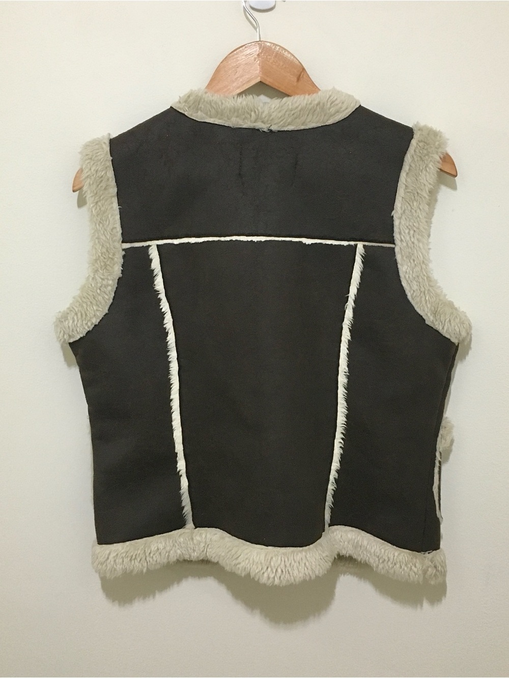 Faux Shearling Toggle Vest in Dark Brown and Cream - Picture 7 of 7
